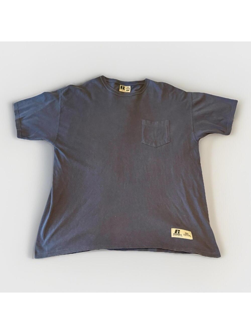 Vintage Russell Athletic 90s Blue Pocket T-shirt Distressed Faded Size Large